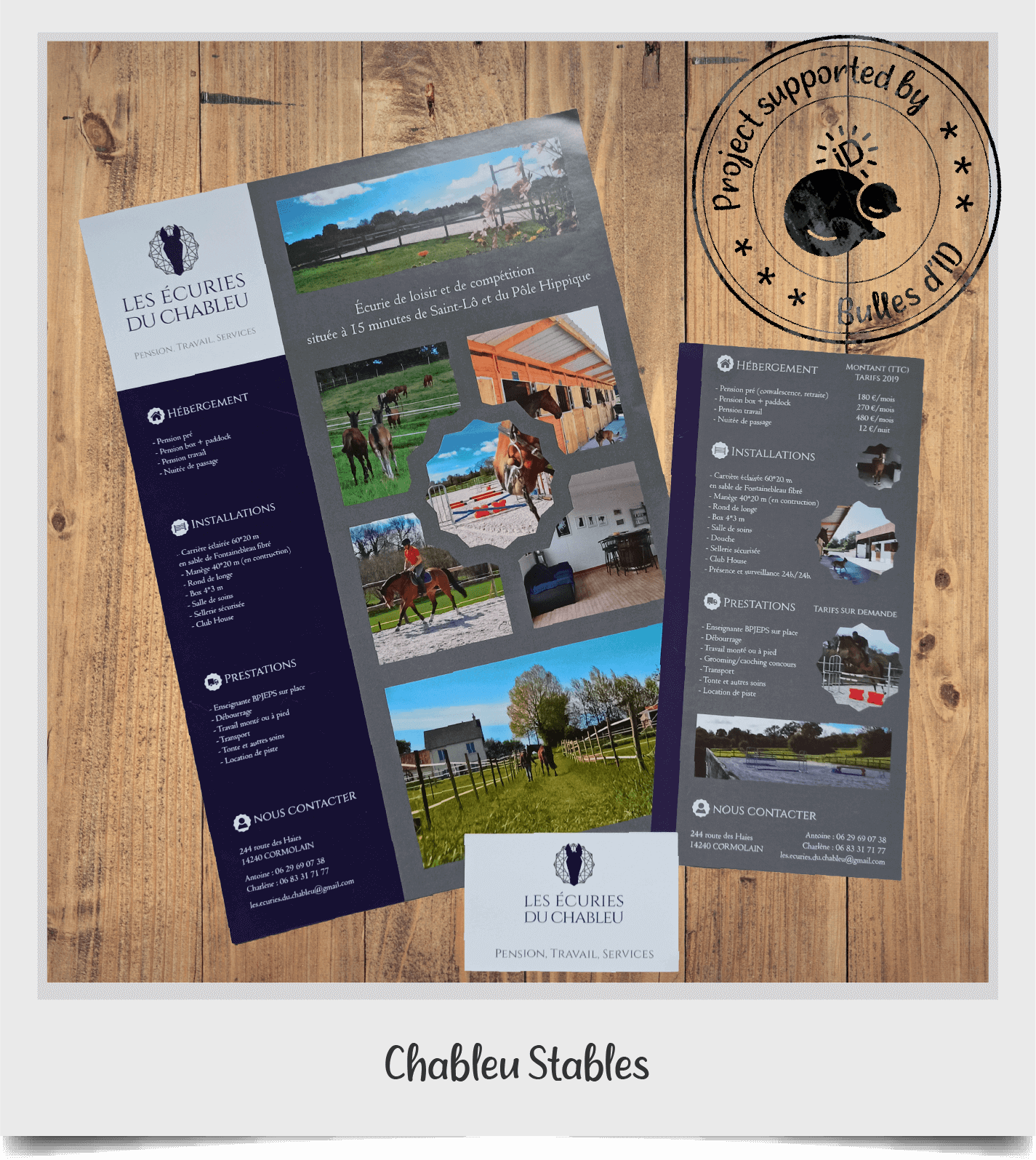 Polaroid showing our work for Chableu Stables