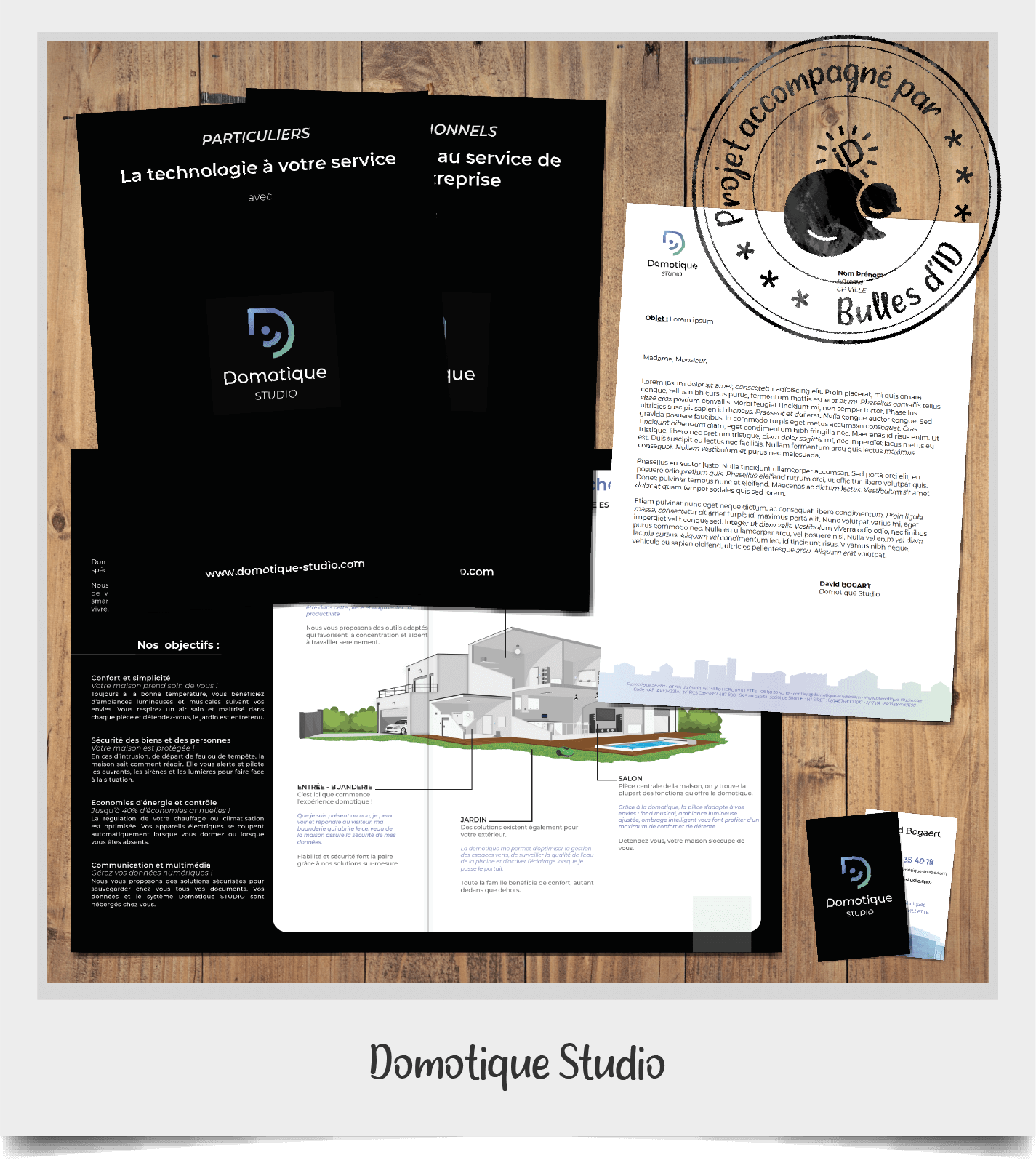 Polaroid support de communication Domotique Studio plaquettes, papier en-tête, carte de visite
