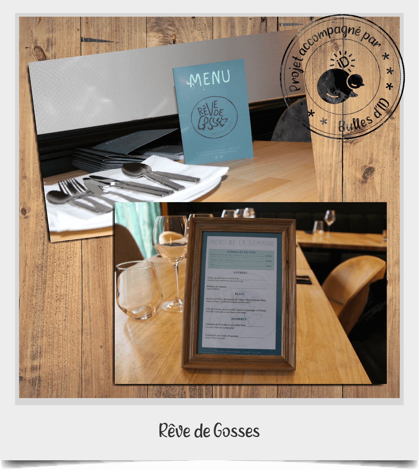 Polaroid Rêve de Gosses menus supports de communication restaurant